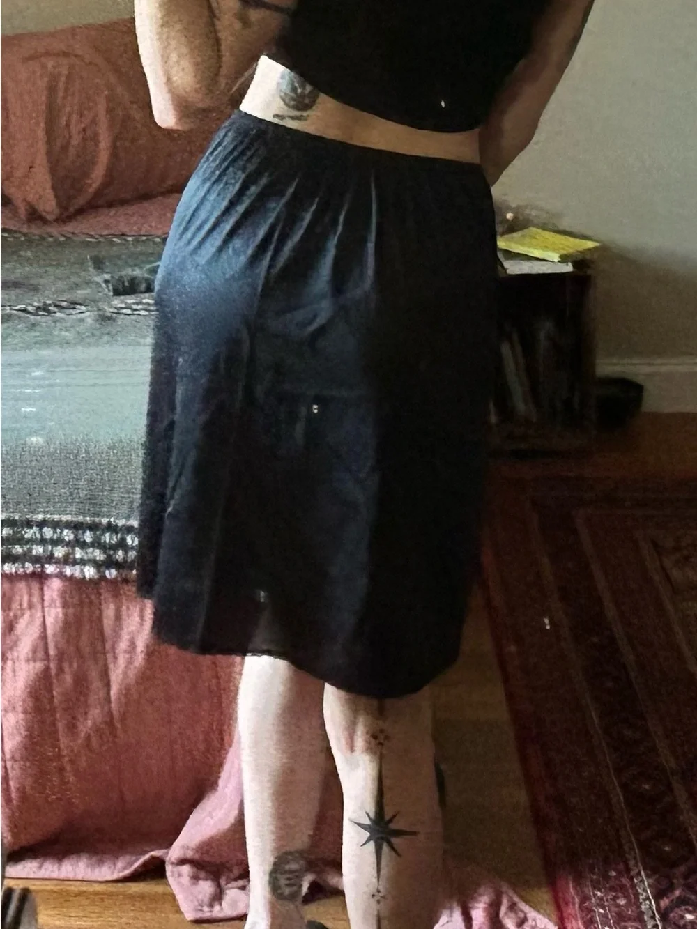 Black Side-Slit Midi Slip Skirt